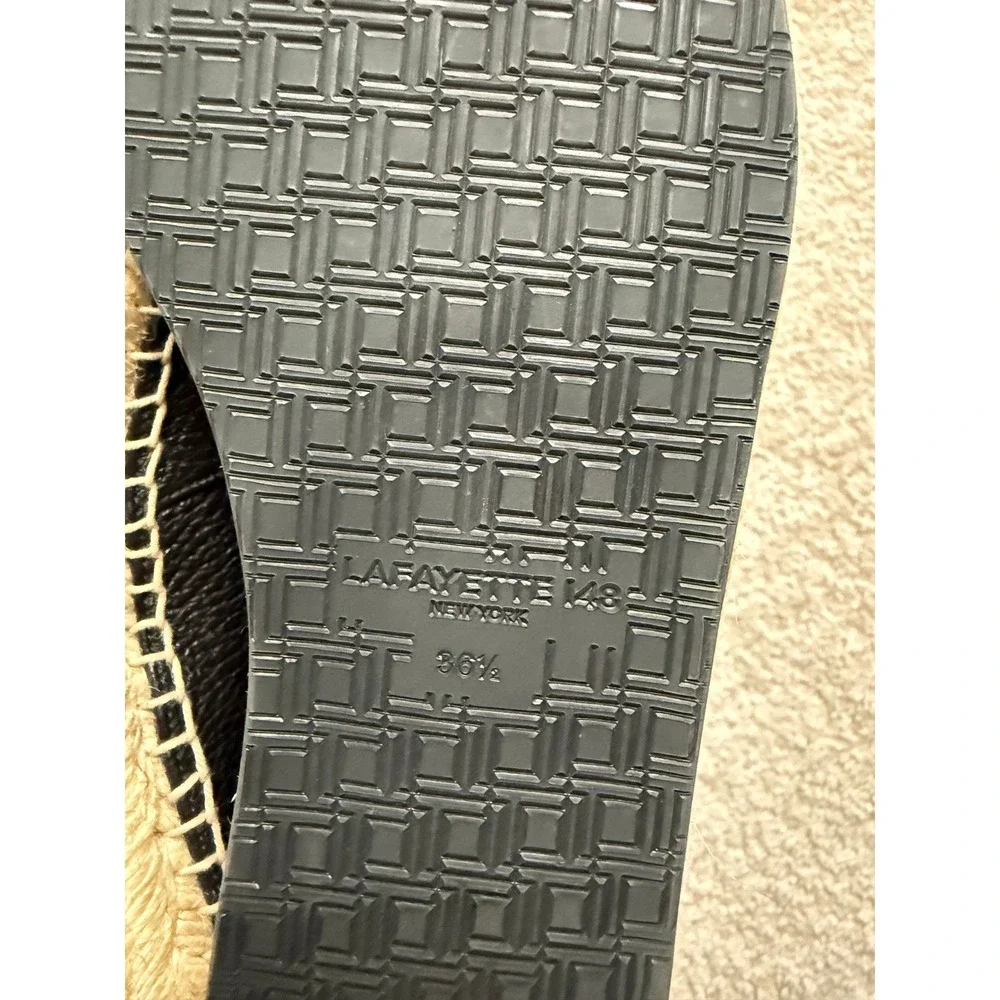 Lafayette 148 New York Black Pebbled Leather Espadrille Flats Women 36.5 Preppy